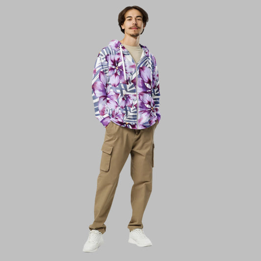 Unisex zip hoodie, Lavender White color Jacket, Floral Hoodie, Festival Zipper Sweatshirt, Floral hoodie, Streetwear - PratSN