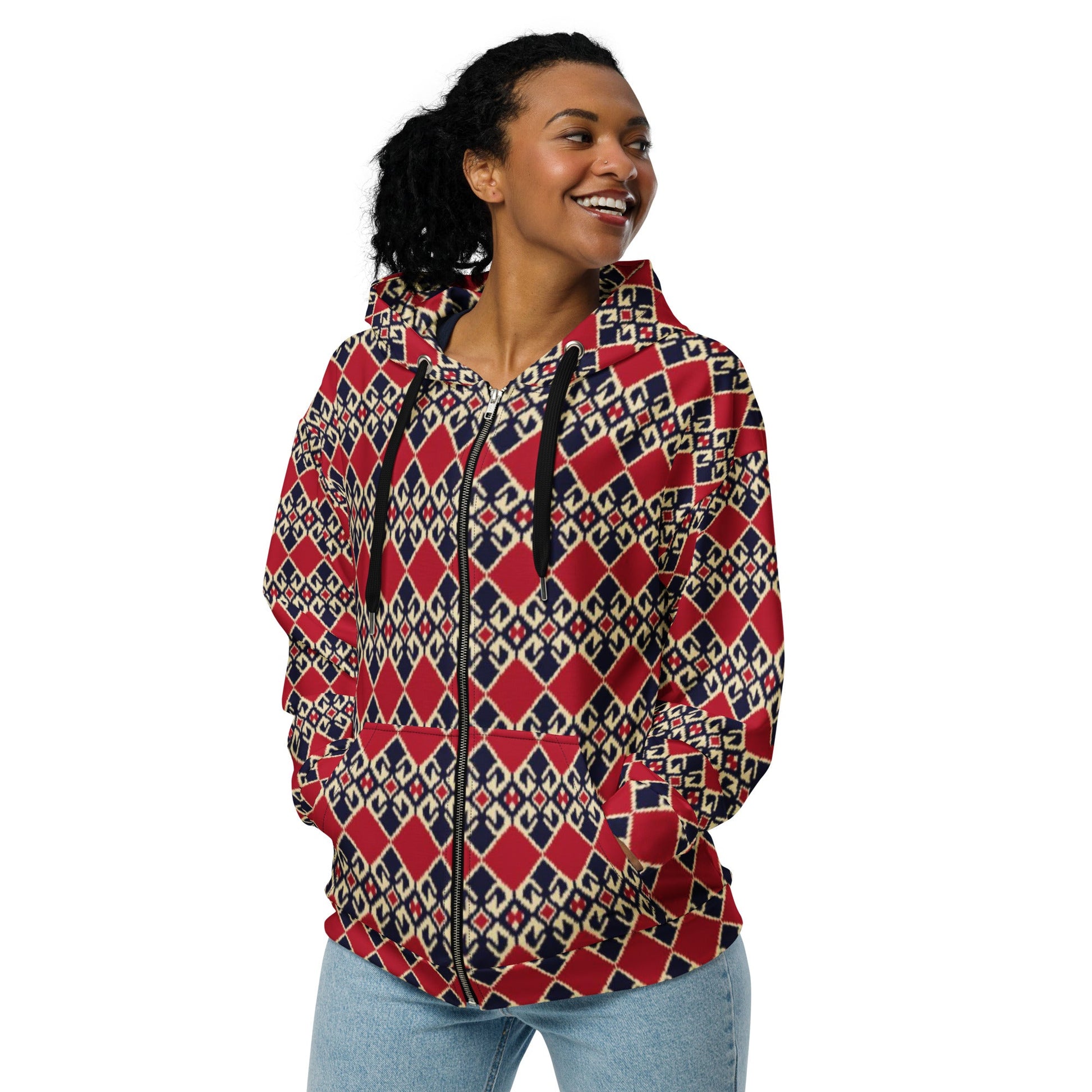 Unisex zip hoodie Red Black Vintage hoodie - PratSN