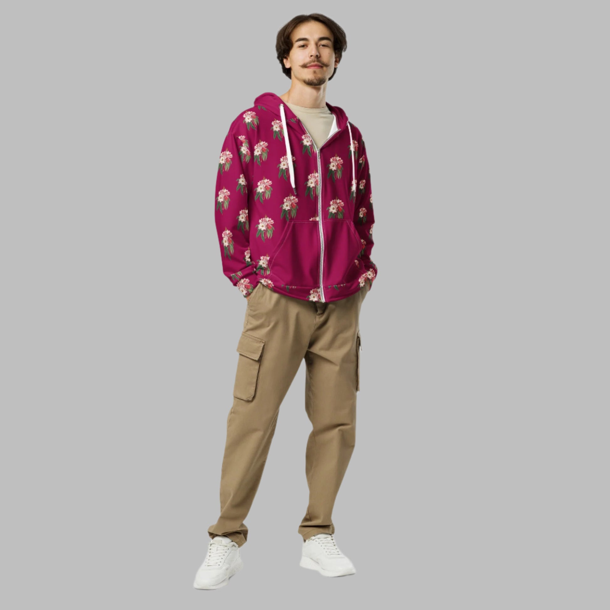 Unisex zip hoodie Vintage Style floral print jacket - PratSN