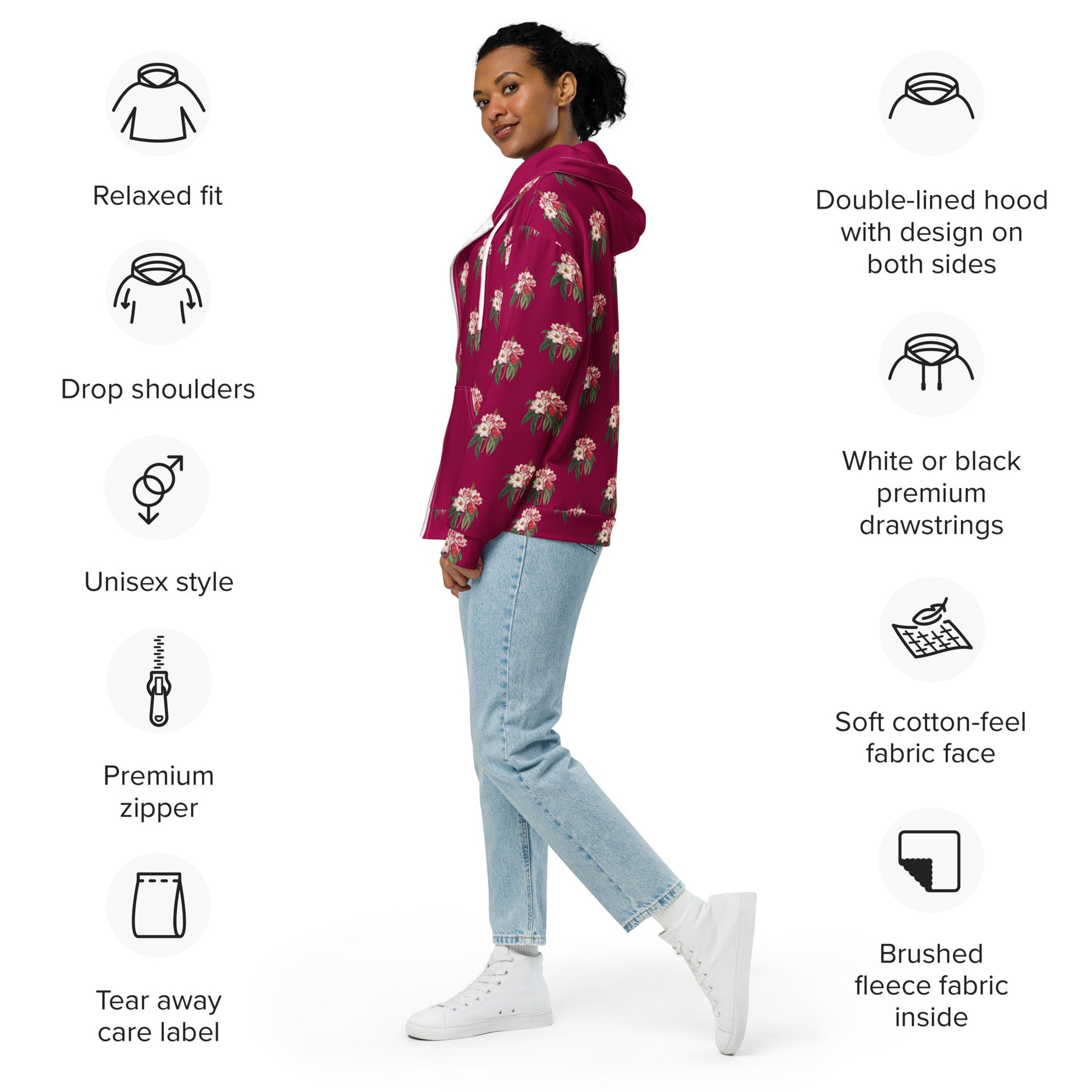 Unisex zip hoodie Vintage Style floral print jacket - PratSN