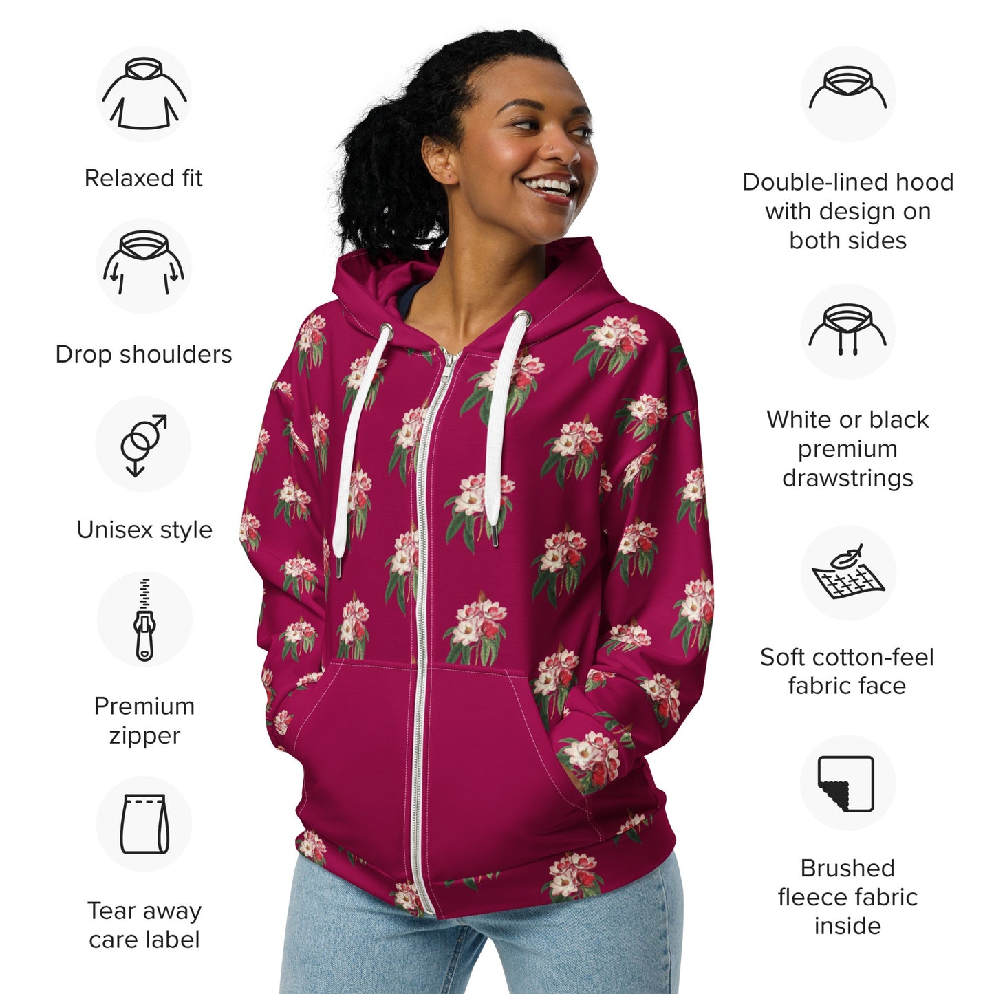 Unisex zip hoodie Vintage Style floral print jacket - PratSN