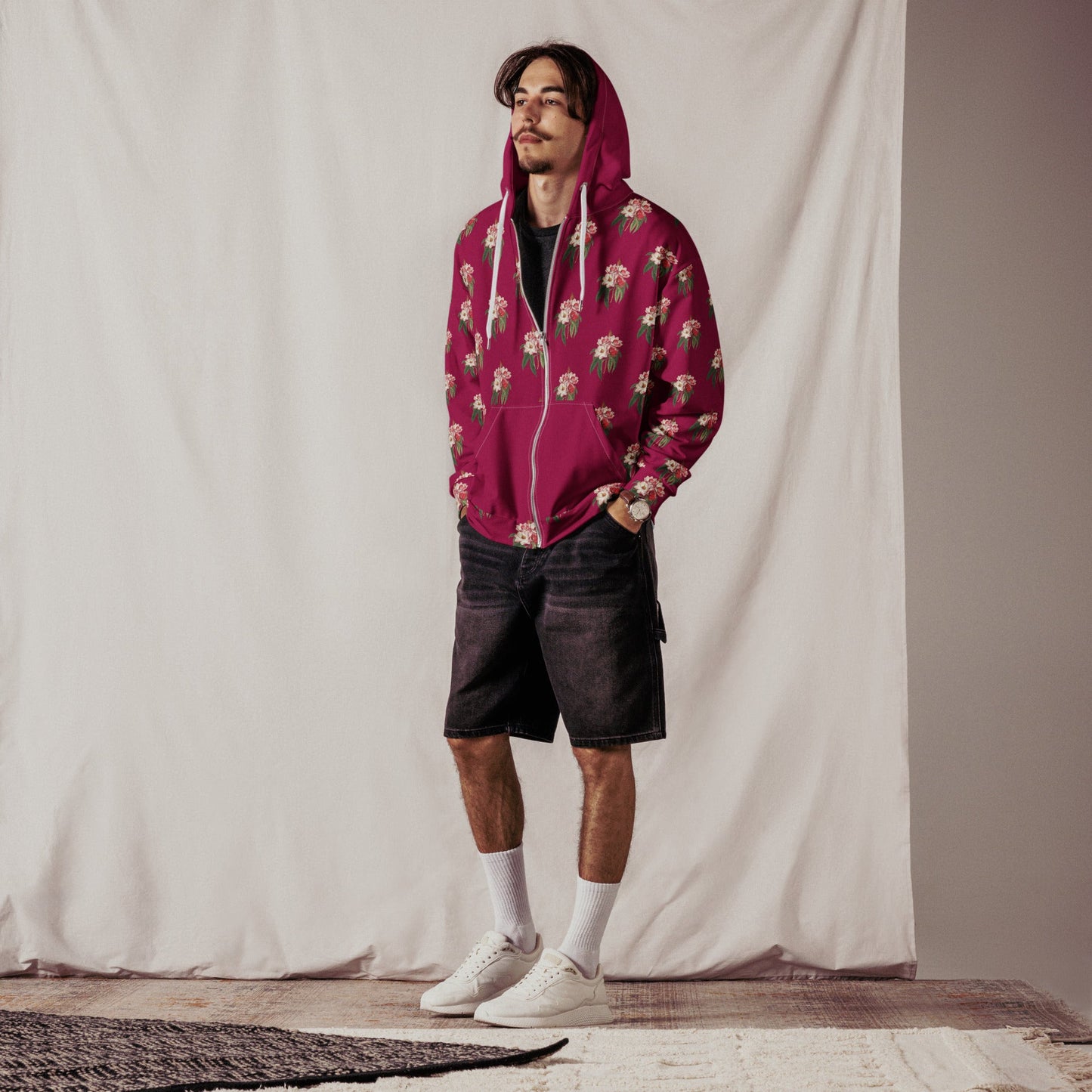 Unisex zip hoodie Vintage Style floral print jacket - PratSN