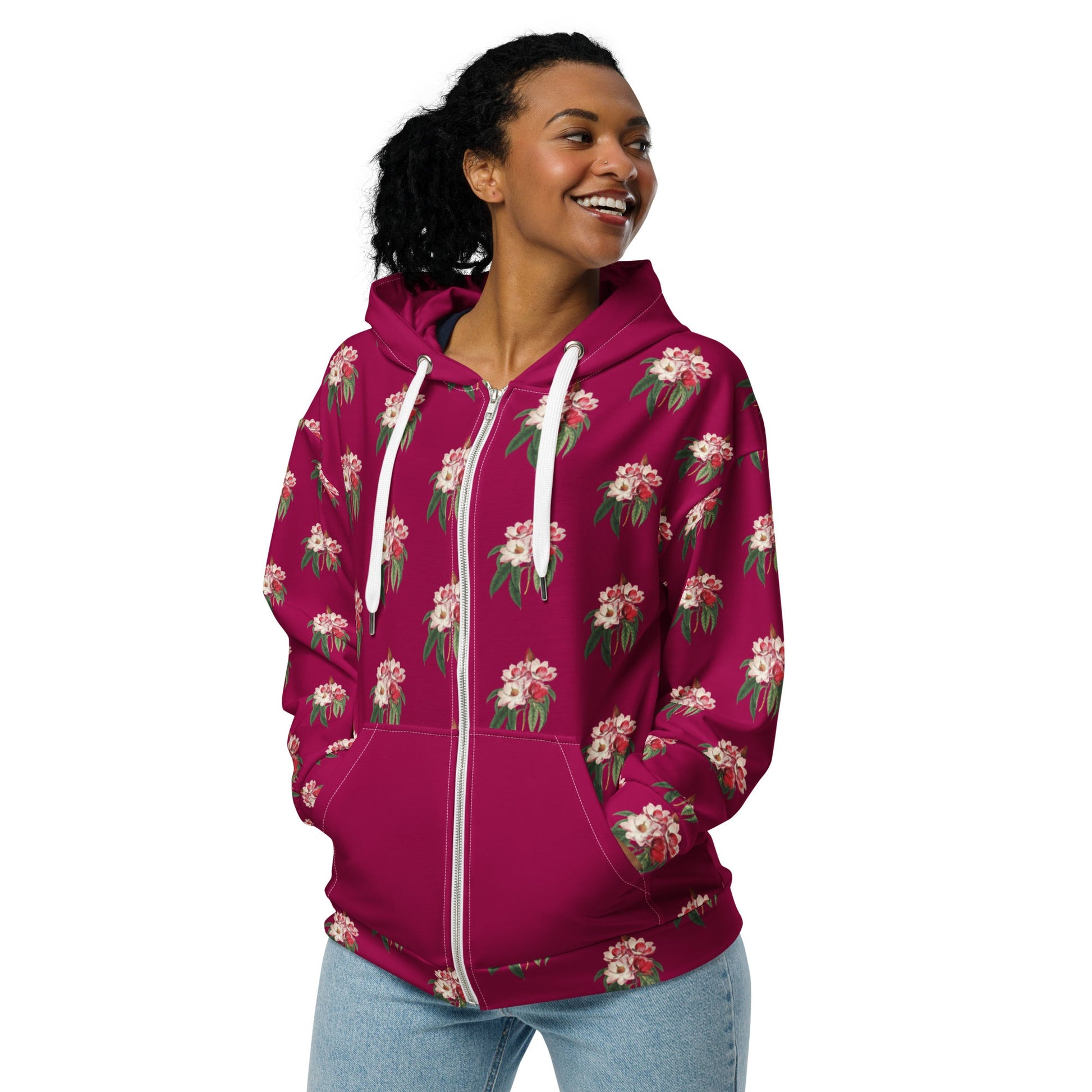 Unisex zip hoodie Vintage Style floral print jacket - PratSN