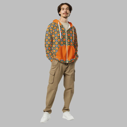 Unisex zip hoodie Vintage Style orange jacket - PratSN