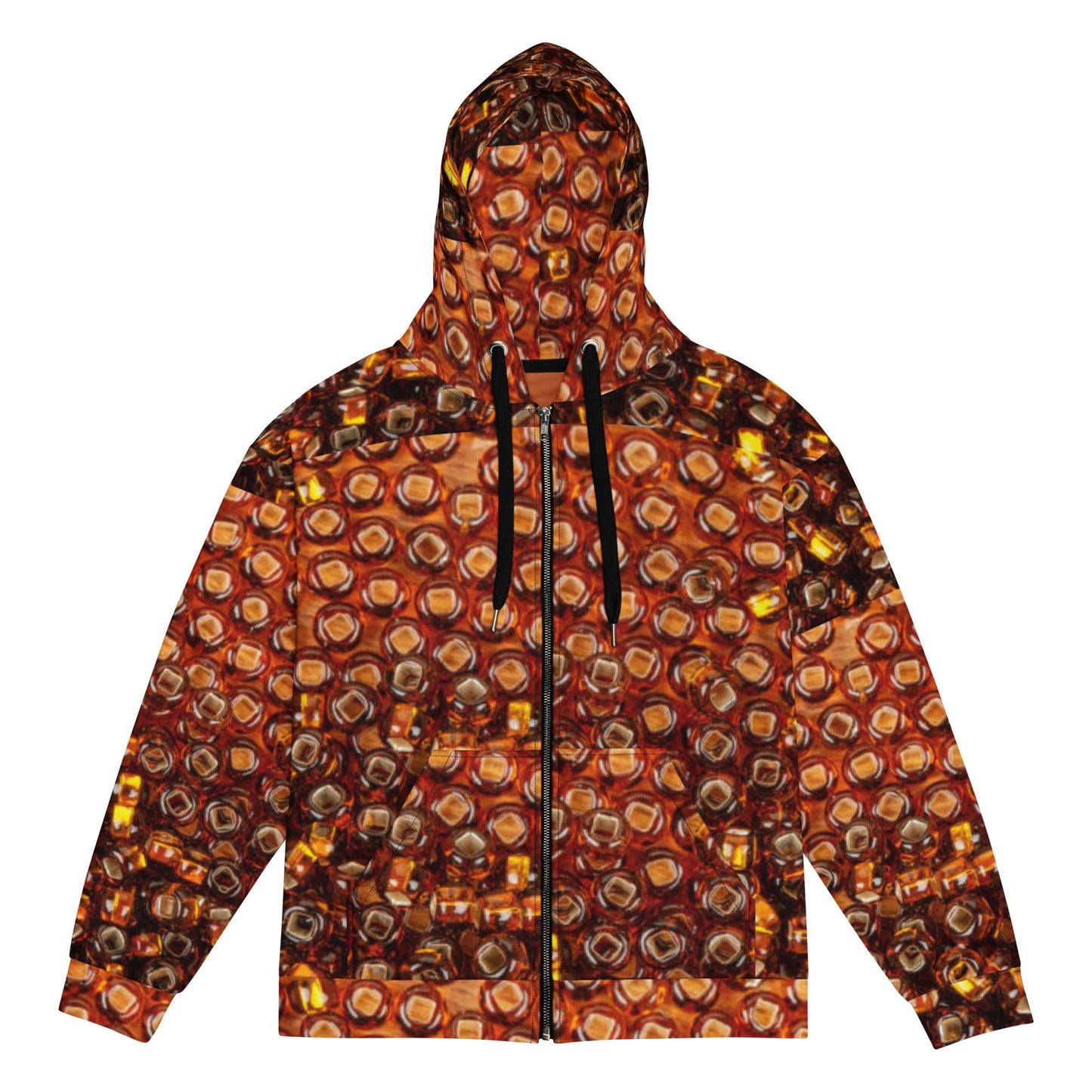 Unisex zip hoodie, Women's Brown Gold Jacket Rhinestone Print Hoodie, Zipper Sweatshirt, Streetwear - PratSN