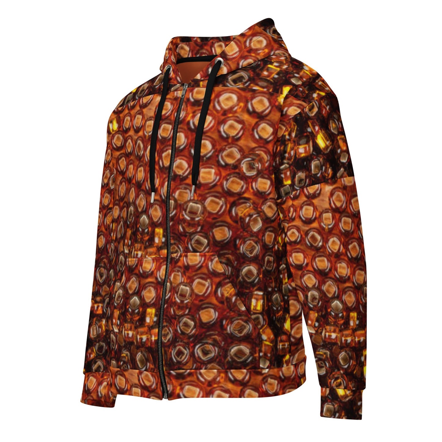 Unisex zip hoodie, Women's Brown Gold Jacket Rhinestone Print Hoodie, Zipper Sweatshirt, Streetwear - PratSN