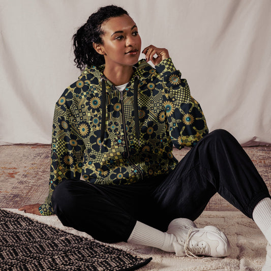 Unisex zip hoodie, Women's Floral Pattern Black Gold Jacket Sweatshirt, Floral hoodie, Streetwear - PratSN