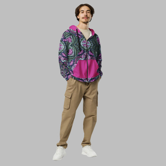 Unisex zip hoodie, Women's Purple Black Green Floral Pattern Jacket Festival Zipper Sweatshirt, Floral hoodie, Streetwear - PratSN