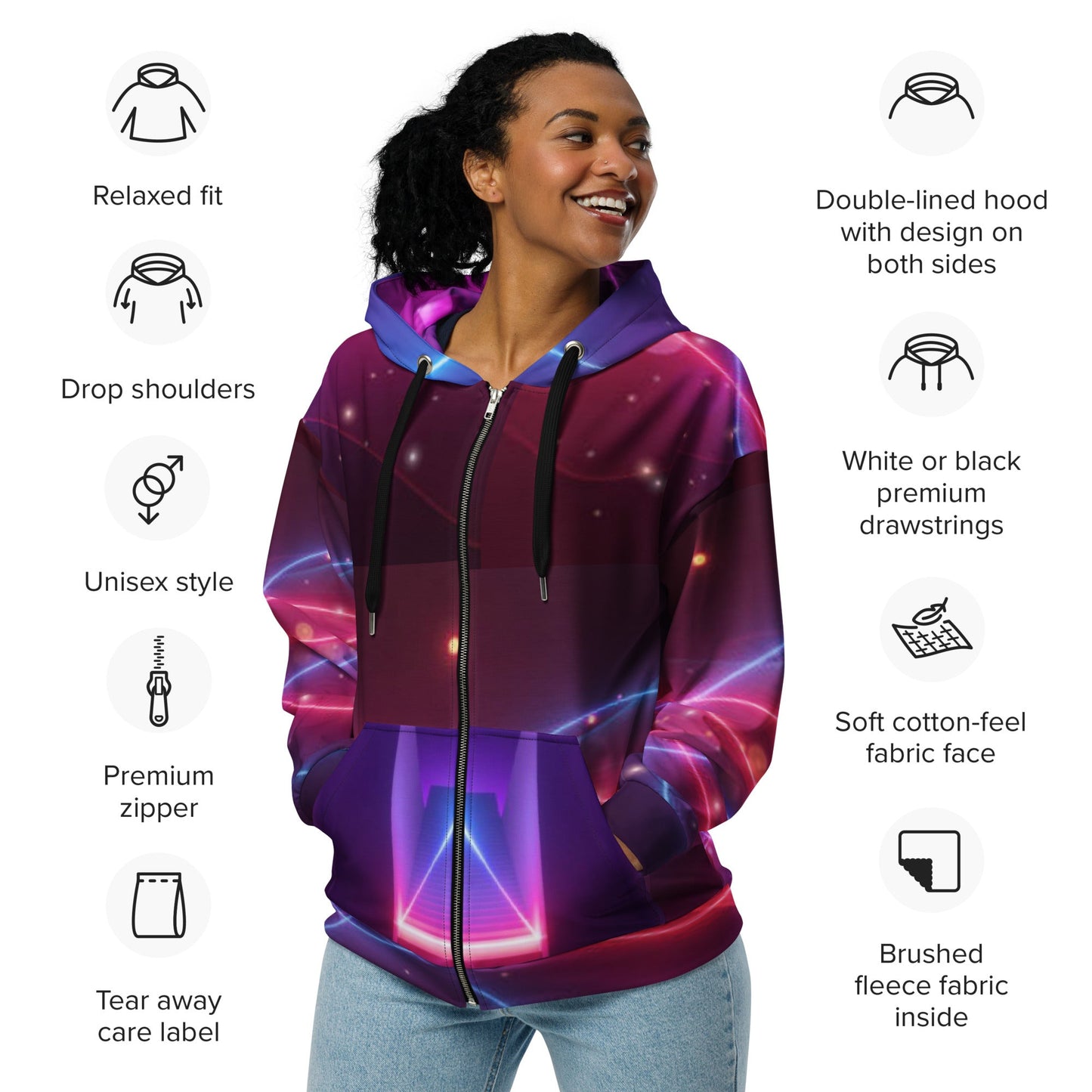Unisex zip hoodie, Women's UV Red Purple Lightning Jacket - PratSN