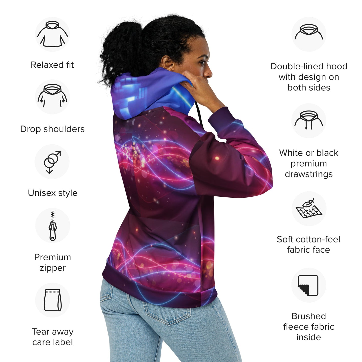 Unisex zip hoodie, Women's UV Red Purple Lightning Jacket - PratSN