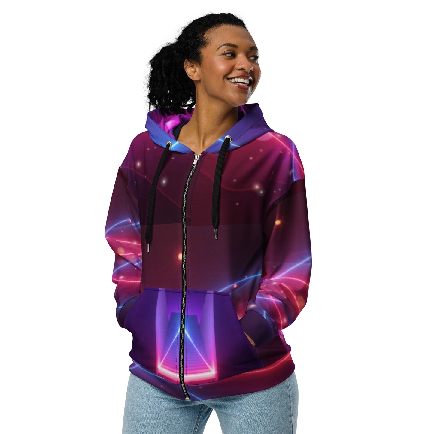 Unisex zip hoodie, Women's UV Red Purple Lightning Jacket - PratSN