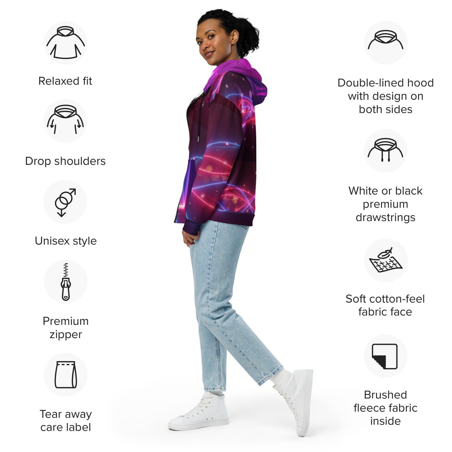 Unisex zip hoodie, Women's UV Red Purple Lightning Jacket - PratSN
