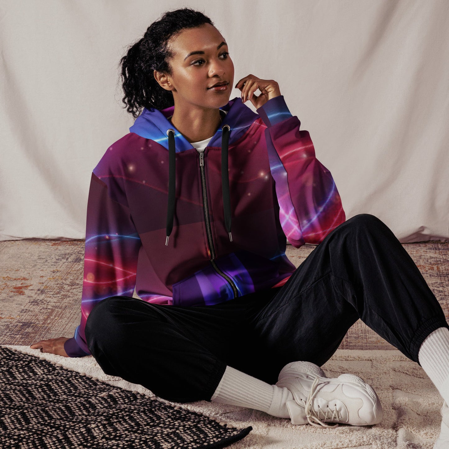 Unisex zip hoodie, Women's UV Red Purple Lightning Jacket - PratSN