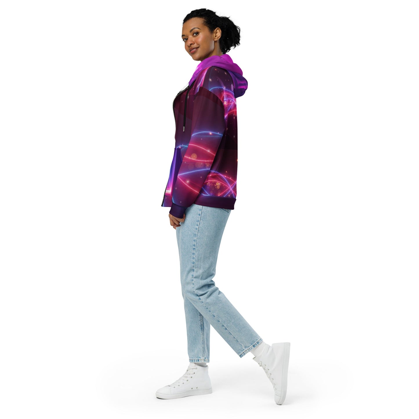 Unisex zip hoodie, Women's UV Red Purple Lightning Jacket - PratSN