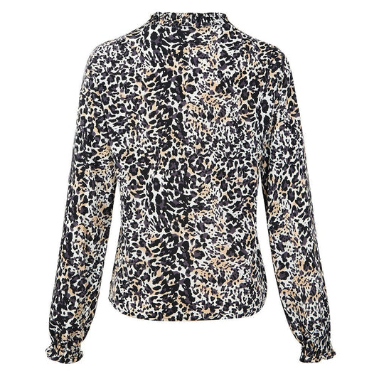V Neck Leopard Print Chiffon Shirt Long Sleeved Top Women - PratSN