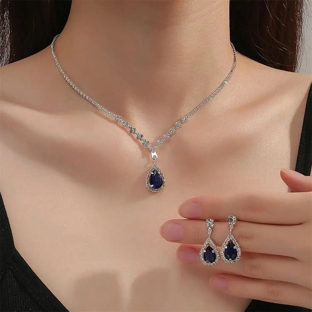 V - shaped Earring Necklace Two Piece Set High - end Fashion Luxurious Necklace Inlaid Rhinestone Jewelry Sets for Women - PratSN