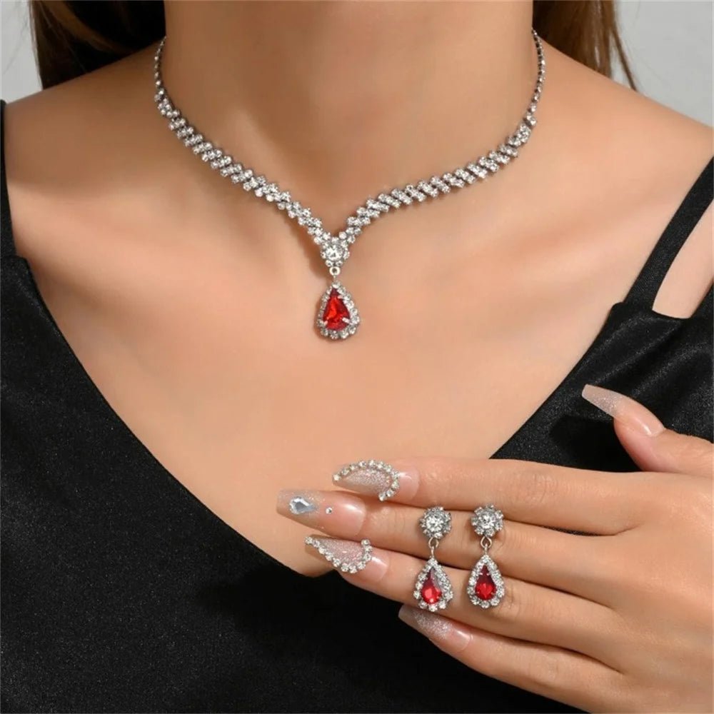 V - shaped Earring Necklace Two Piece Set High - end Fashion Luxurious Necklace Inlaid Rhinestone Jewelry Sets for Women - PratSN
