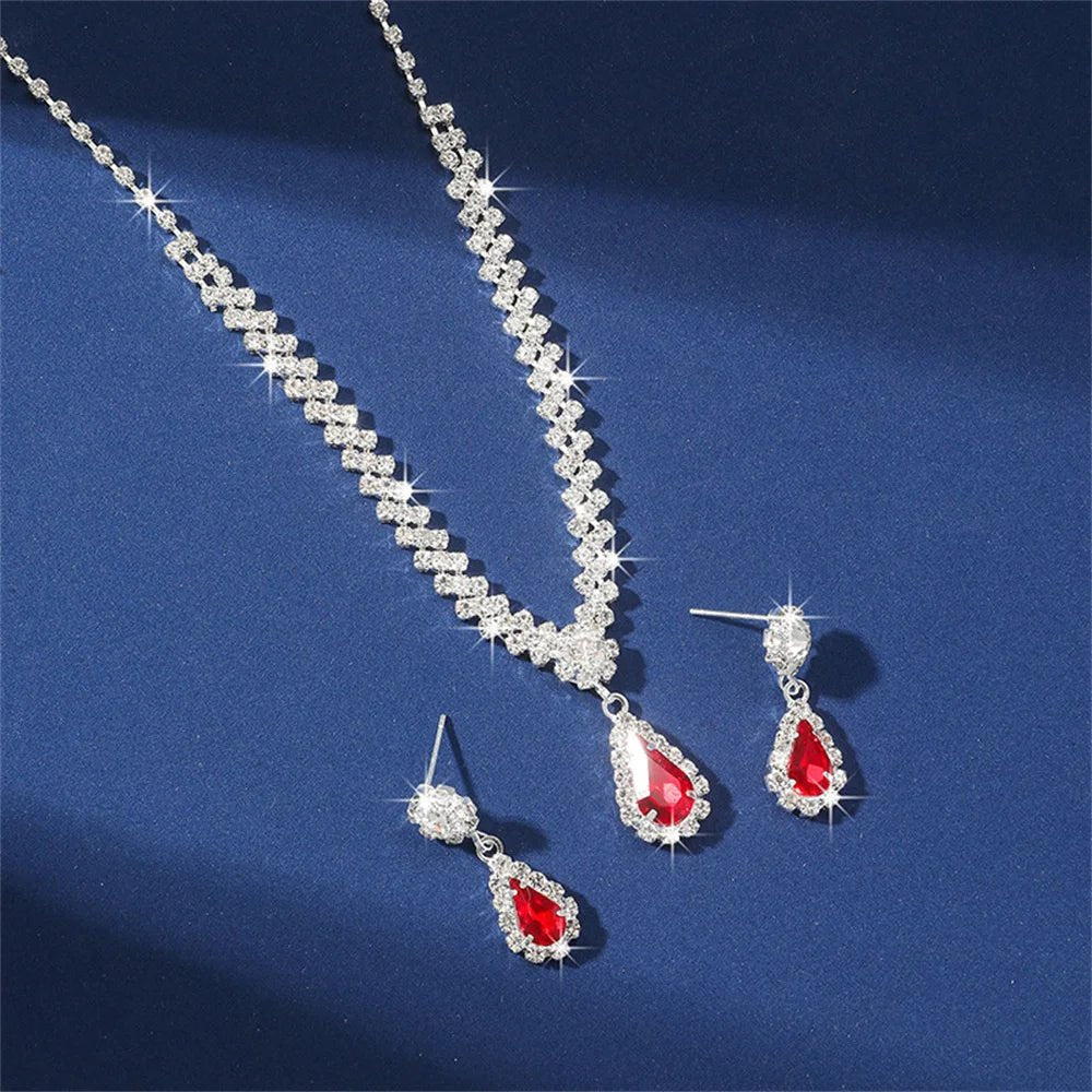 V - shaped Earring Necklace Two Piece Set High - end Fashion Luxurious Necklace Inlaid Rhinestone Jewelry Sets for Women - PratSN