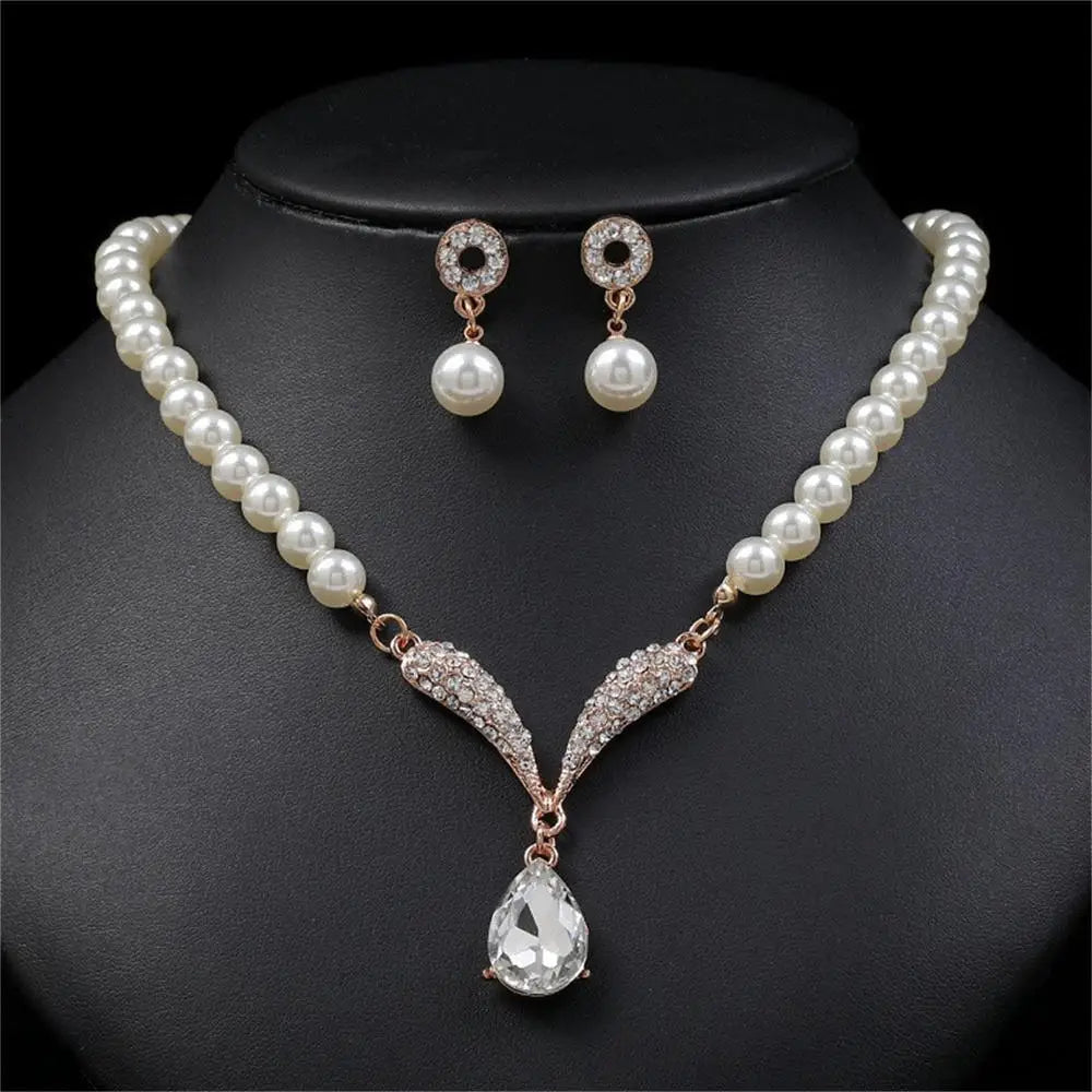 V - shaped Earring Necklace Two Piece Set High - end Fashion Luxurious Necklace Inlaid Rhinestone Jewelry Sets for Women - PratSN