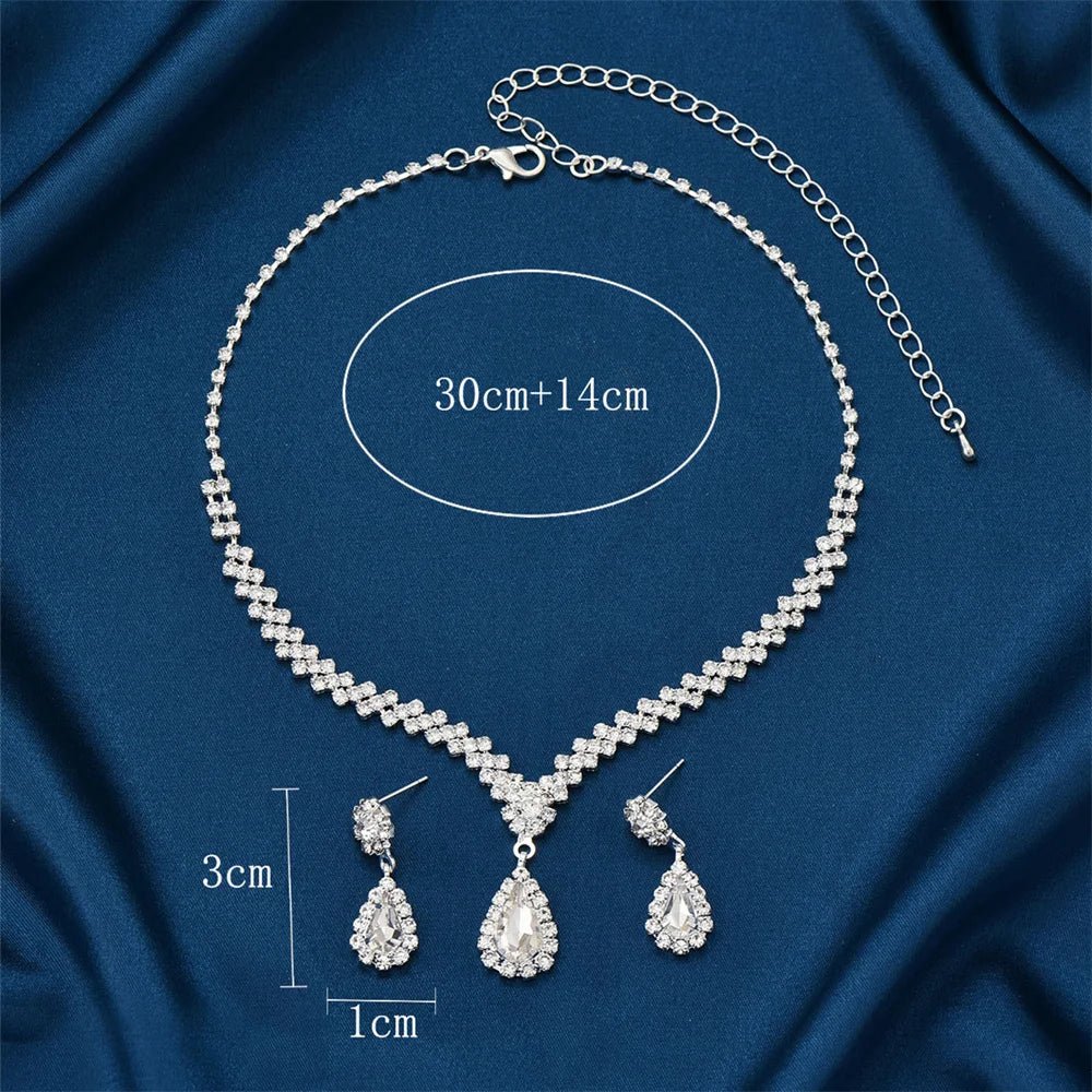 V - shaped Earring Necklace Two Piece Set High - end Fashion Luxurious Necklace Inlaid Rhinestone Jewelry Sets for Women - PratSN