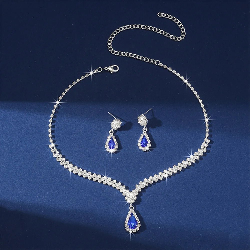 V - shaped Earring Necklace Two Piece Set High - end Fashion Luxurious Necklace Inlaid Rhinestone Jewelry Sets for Women - PratSN