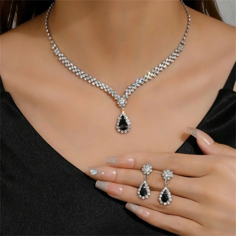 V - shaped Earring Necklace Two Piece Set High - end Fashion Luxurious Necklace Inlaid Rhinestone Jewelry Sets for Women - PratSN