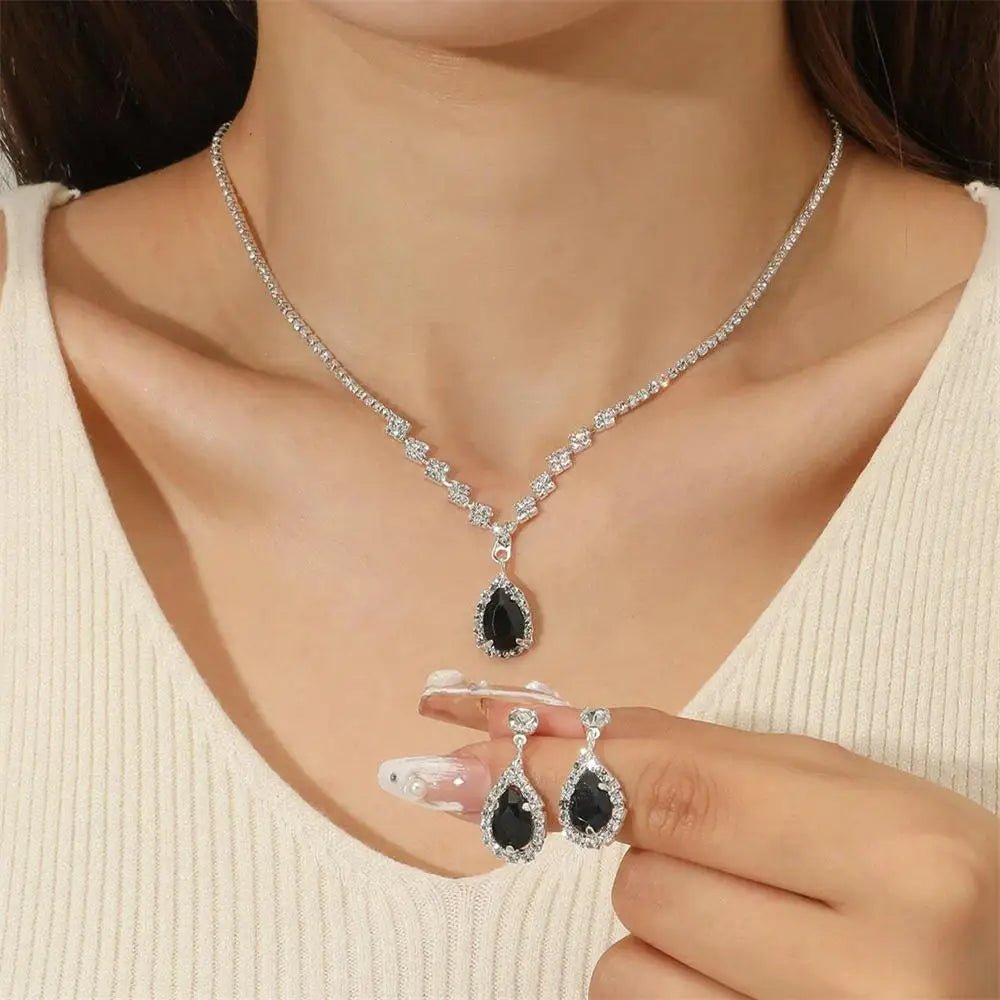 V - shaped Earring Necklace Two Piece Set High - end Fashion Luxurious Necklace Inlaid Rhinestone Jewelry Sets for Women - PratSN
