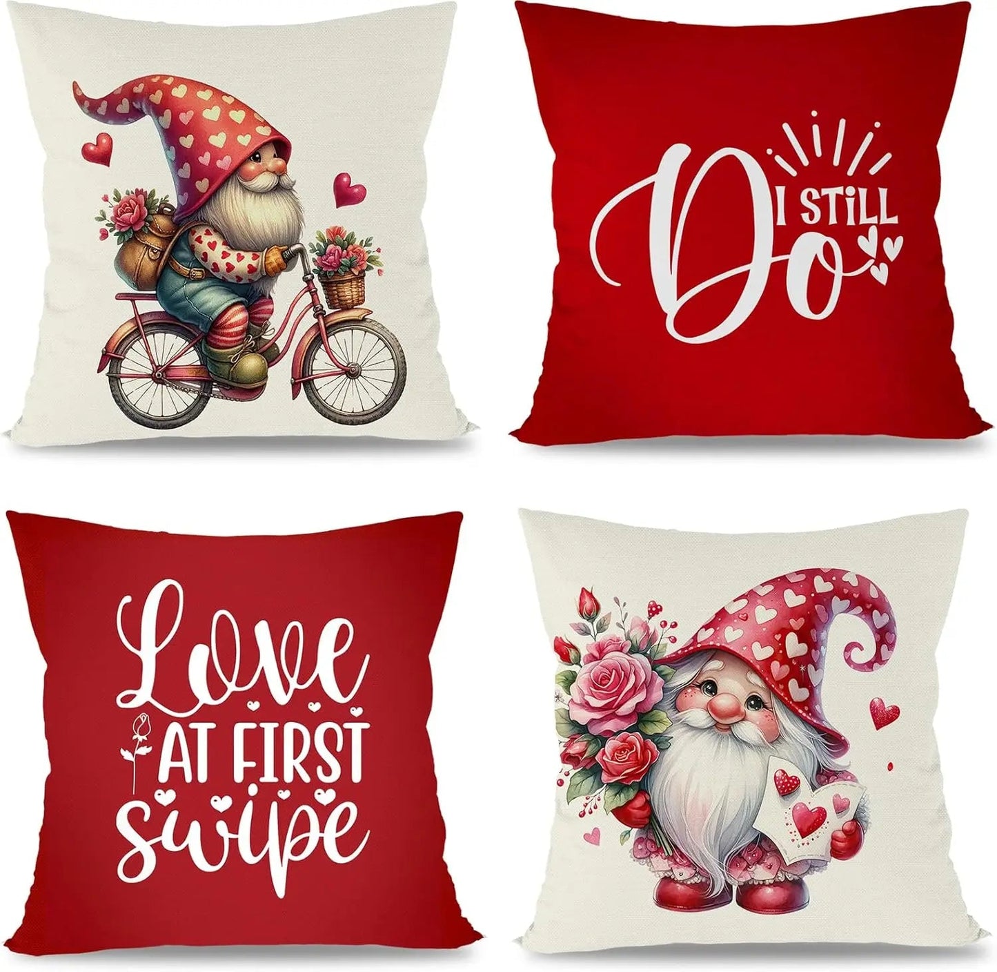 Valentine 's Day Cushion Pillow Cover, Red Dwarf Couple, Suitable for Home Party Decoration, 18x18 Pillow Covers - PratSN