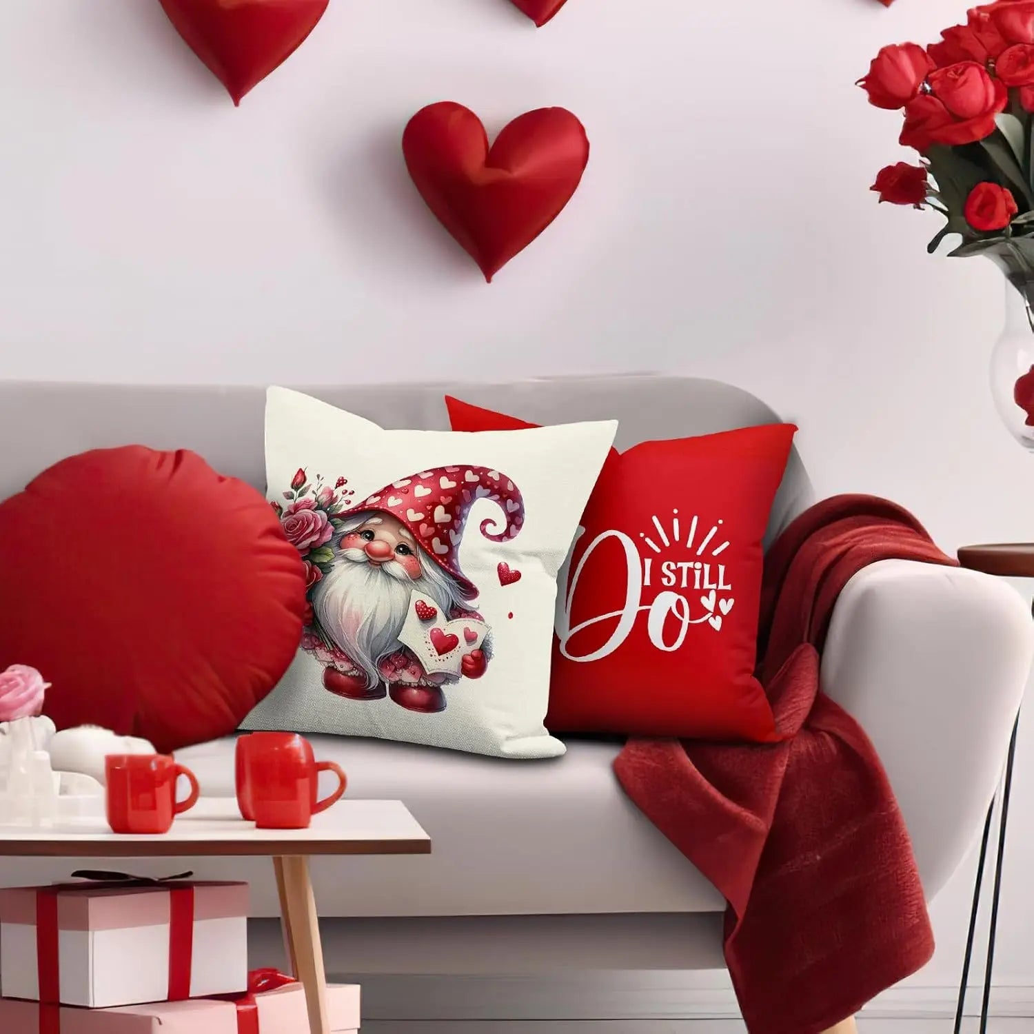Valentine 's Day Cushion Pillow Cover, Red Dwarf Couple, Suitable for Home Party Decoration, 18x18 Pillow Covers - PratSN