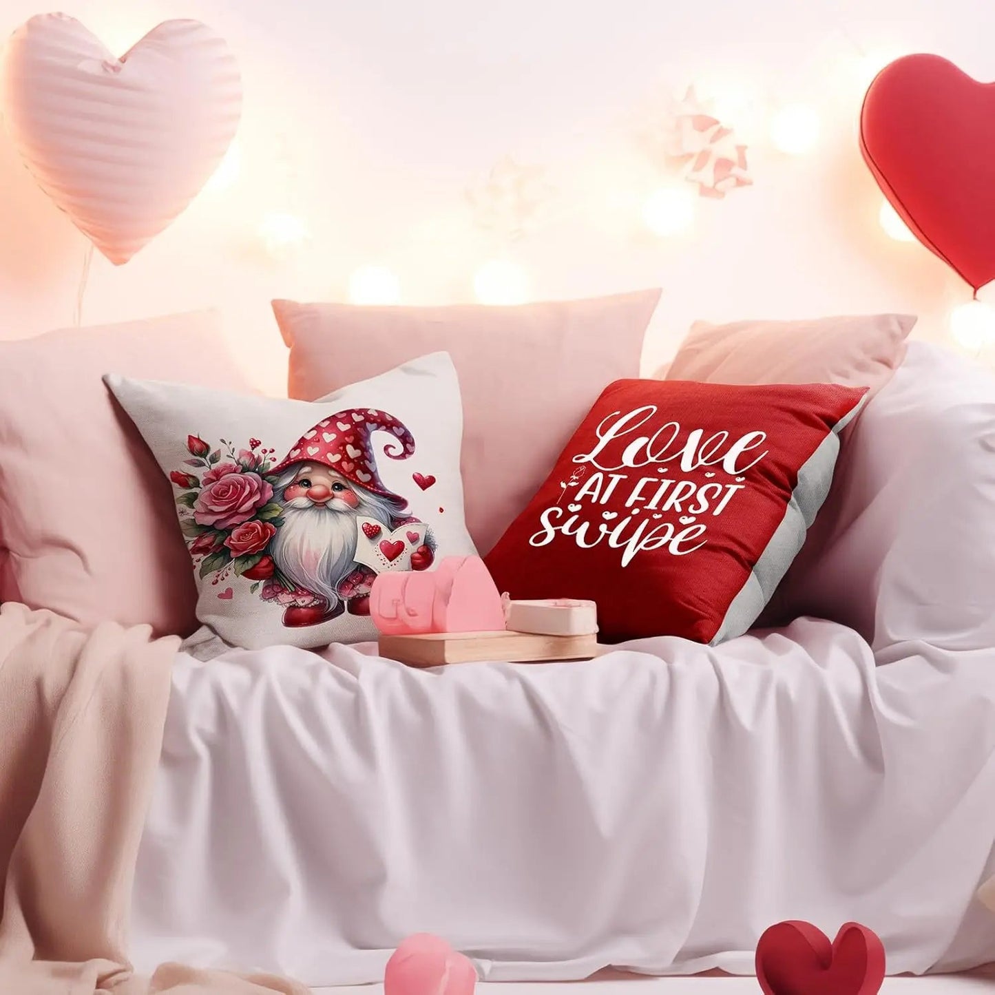 Valentine 's Day Cushion Pillow Cover, Red Dwarf Couple, Suitable for Home Party Decoration, 18x18 Pillow Covers - PratSN