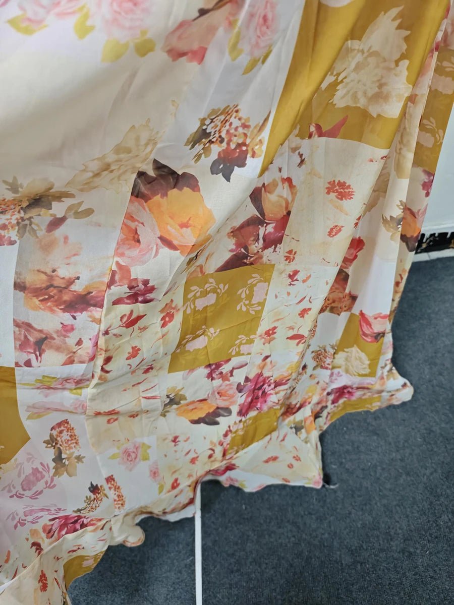 VGH Runway Style Maxi Dresses for Women V Neck Sleeveless High Waist Patchwork Ruffles Edge French Sexy Printed Dress Female New - PratSN