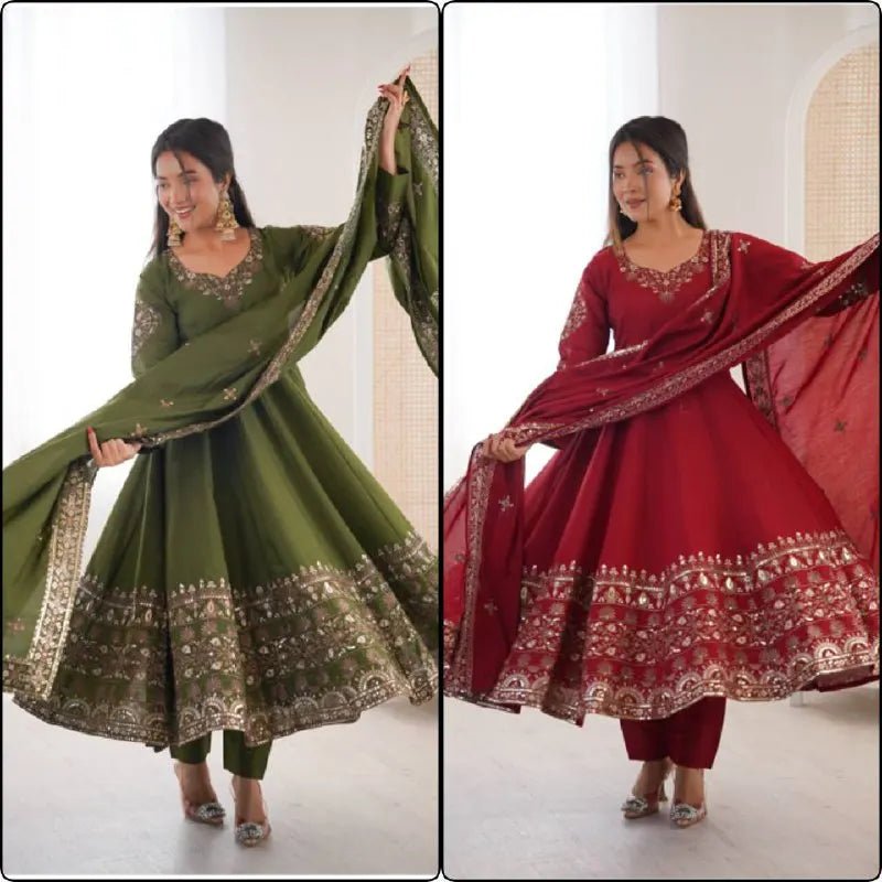 Vintage Party Gown Bottom Dupatta Roman Silk Sequence Embroidery Work Floor - Length Quick Dry Suit - PratSN