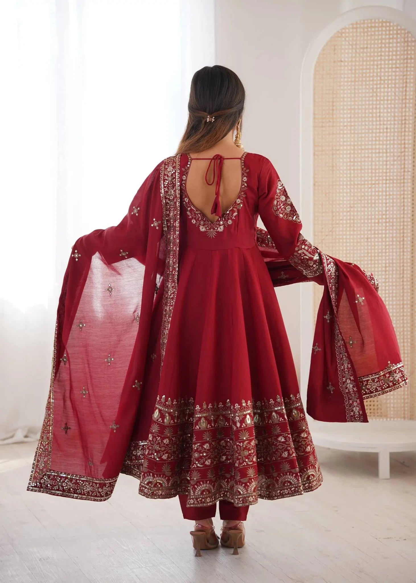 Vintage Party Gown Bottom Dupatta Roman Silk Sequence Embroidery Work Floor - Length Quick Dry Suit - PratSN