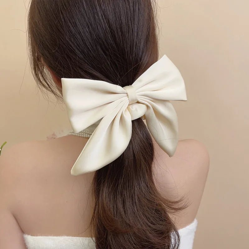 Vintage Red Large Satin Bow Elastic Hair Bands Ties for Women Girls Fashion Solid Rubber Bands Scrunchies Hair Accessories - PratSN