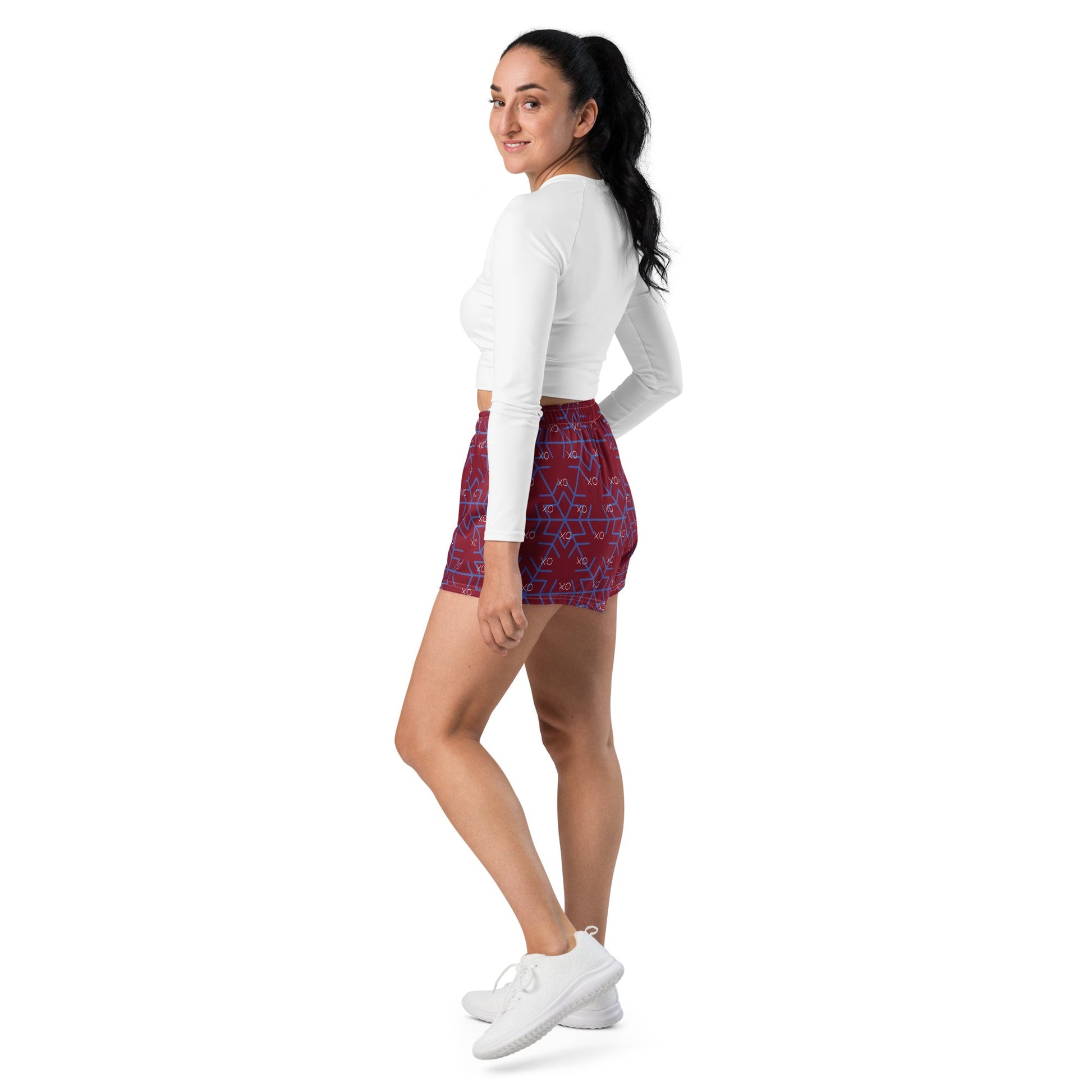 Vintage style trendy all - over print women's athletic shorts - PratSN