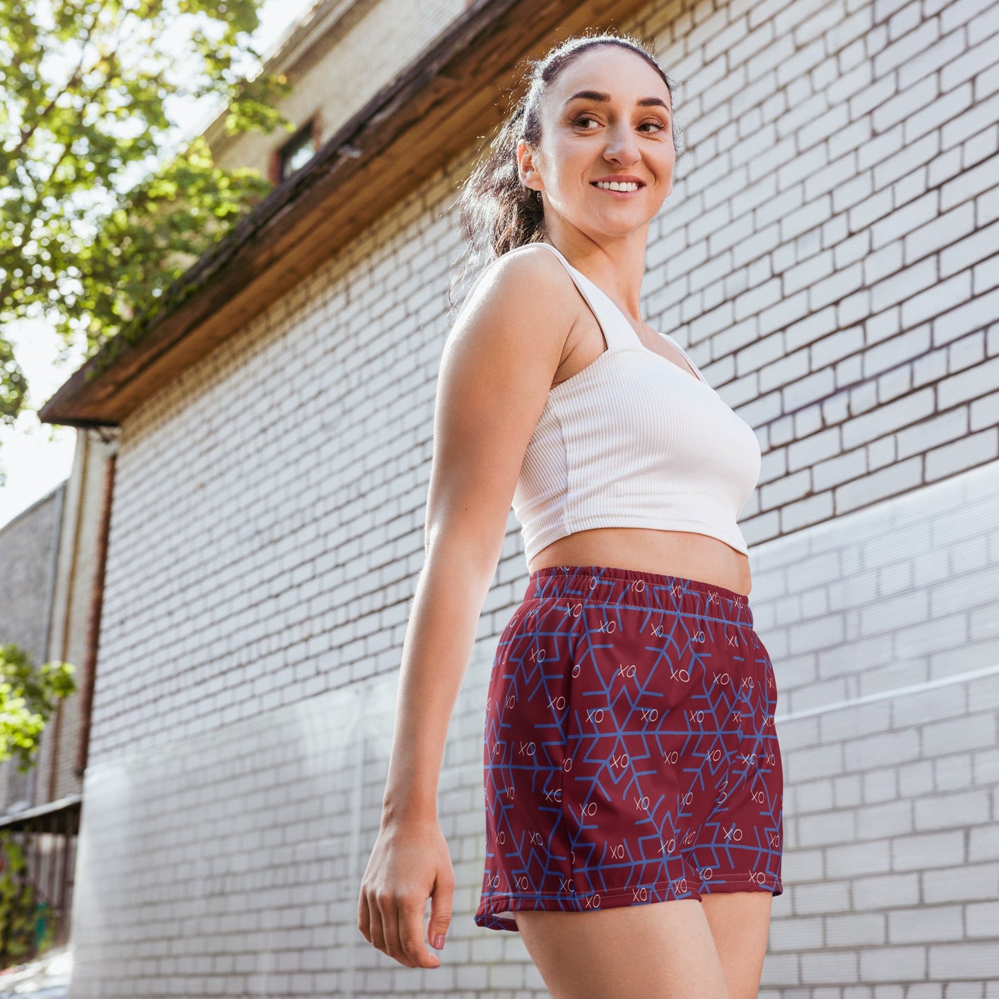 Vintage style trendy all - over print women's athletic shorts - PratSN
