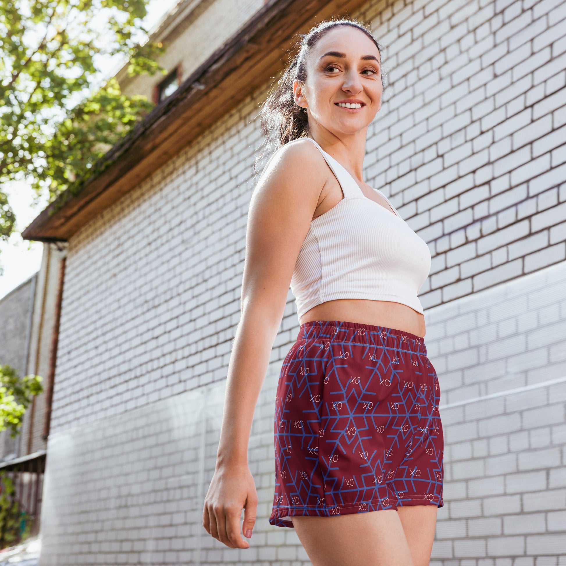 Vintage style trendy all - over print women's athletic shorts - PratSN