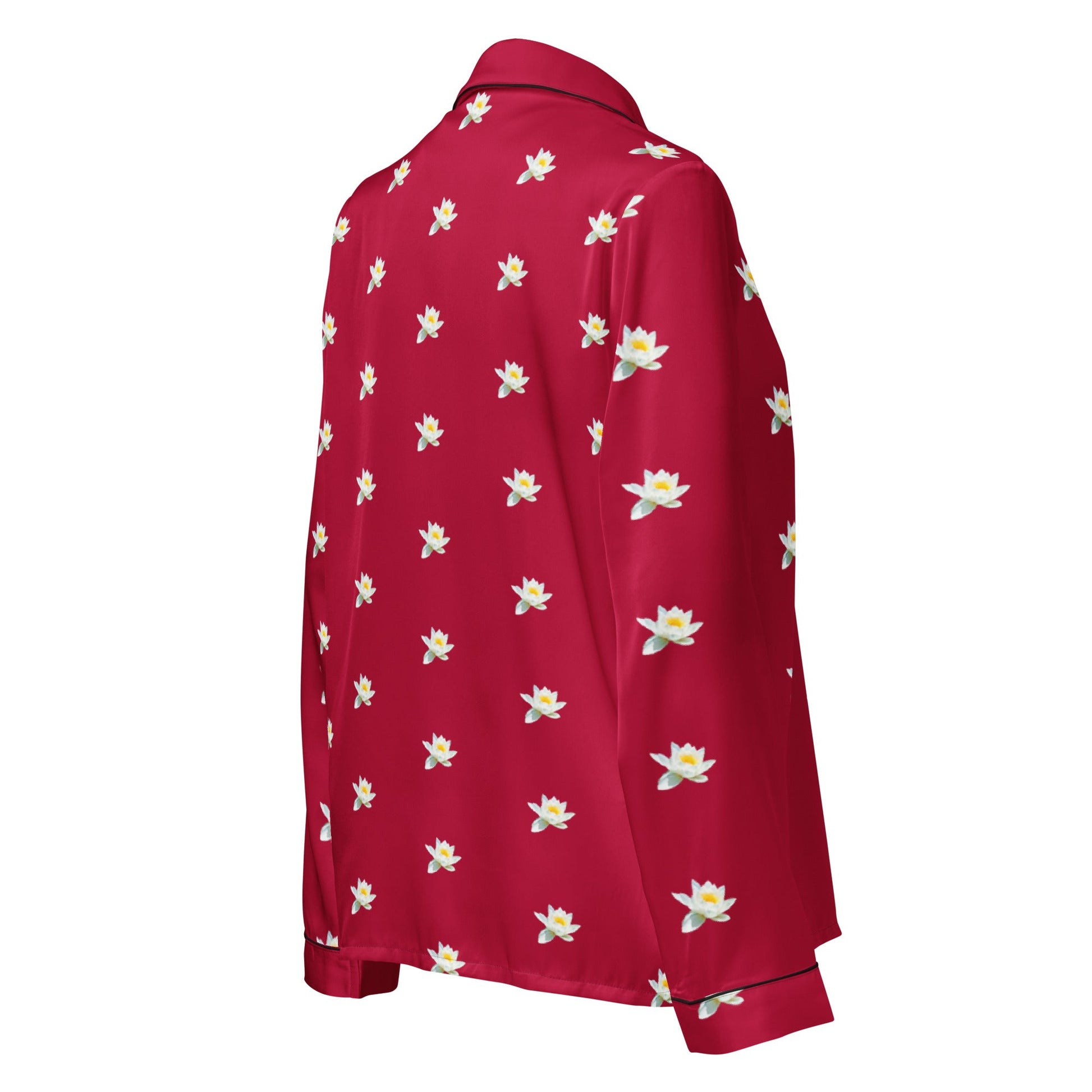 Water lily and carmine color floral Women’s long sleeve pajama top - PratSN