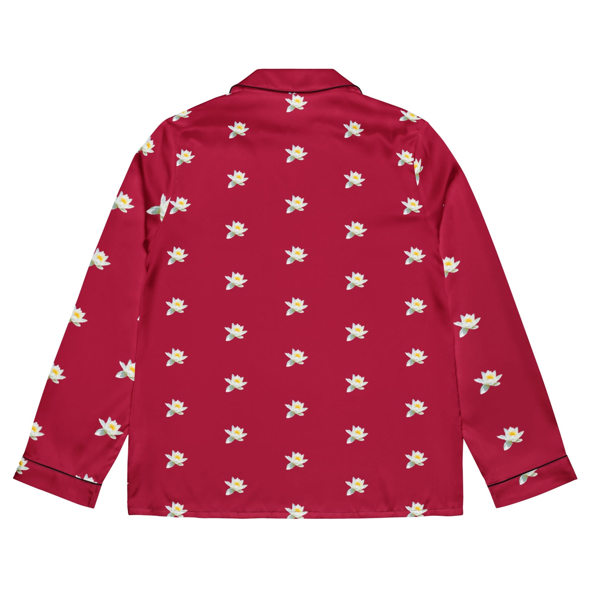 Water lily and carmine color floral Women’s long sleeve pajama top - PratSN