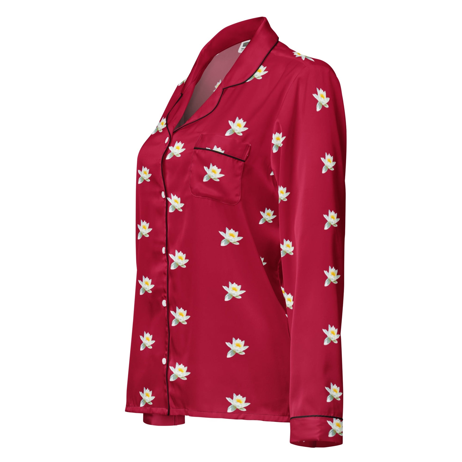 Water lily and carmine color floral Women’s long sleeve pajama top - PratSN