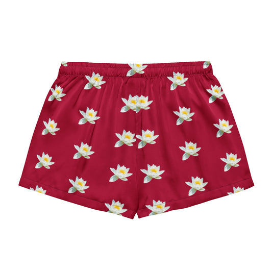 Water lily and carmine color floral Women’s pajama shorts - PratSN