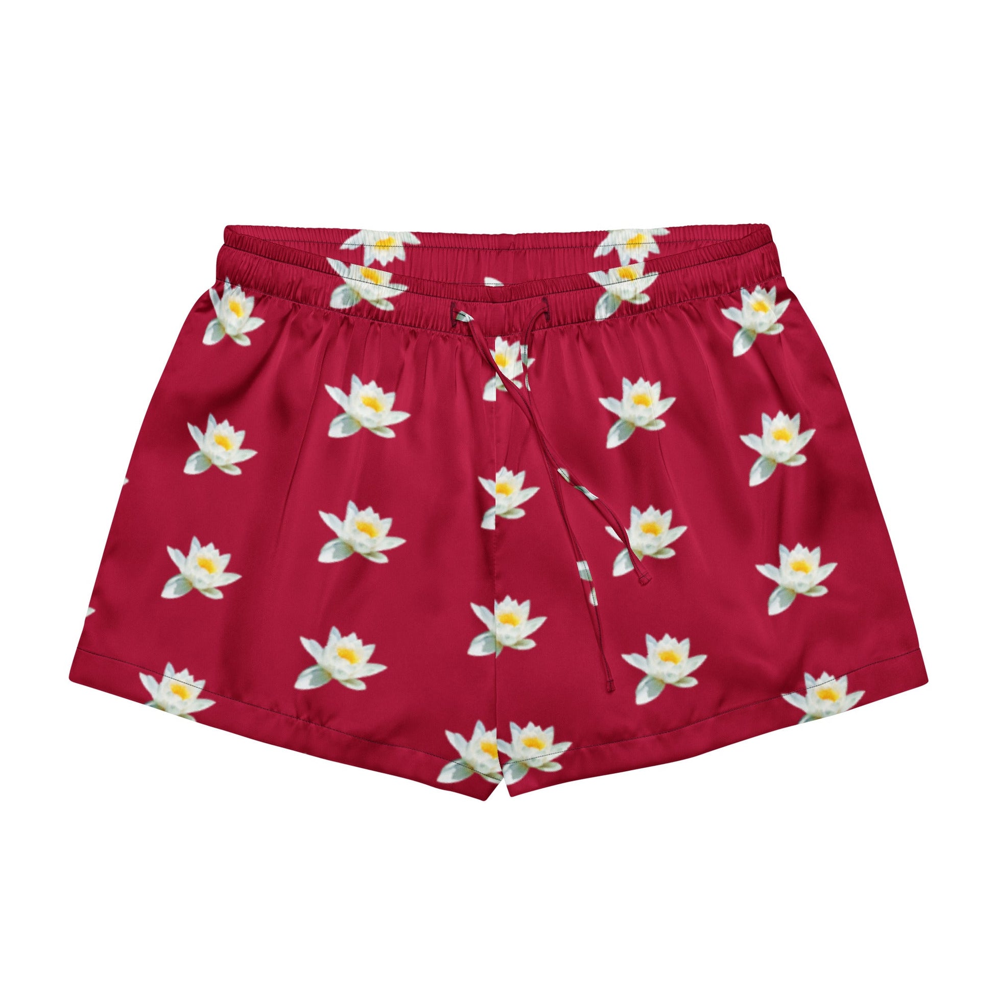 Water lily and carmine color floral Women’s pajama shorts - PratSN