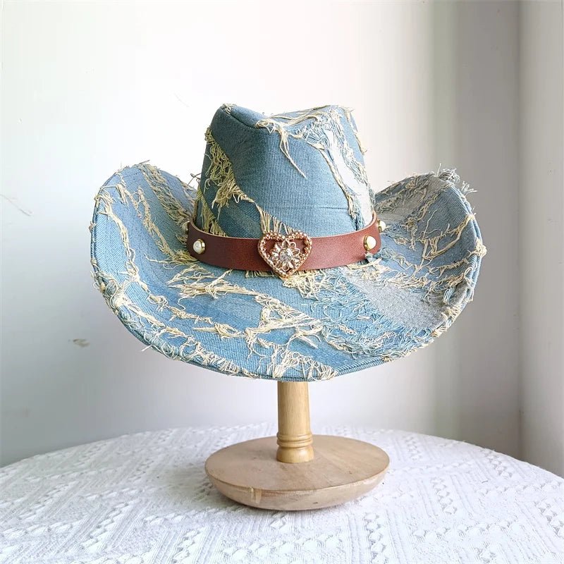 Western ethnic style cowboy hat tassel cowboy series fashion unisex jazz with heart shape decoration western cowboy hat - PratSN