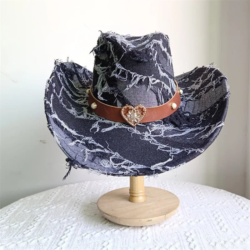 Western ethnic style cowboy hat tassel cowboy series fashion unisex jazz with heart shape decoration western cowboy hat - PratSN