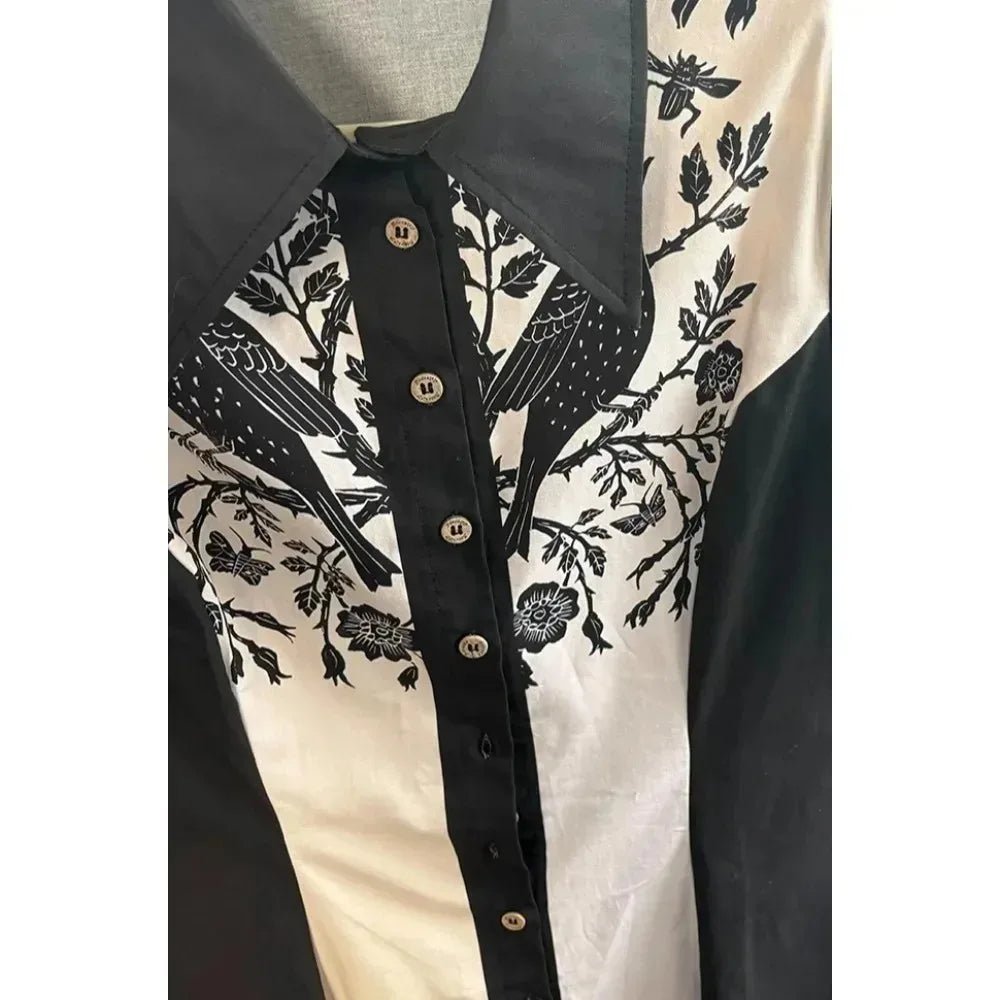 Western Vintage Flower Printed Western Cowboy Dress Women Button - down Dress Short Sleeves 100% Cotton Dress Summer Streetwear - PratSN
