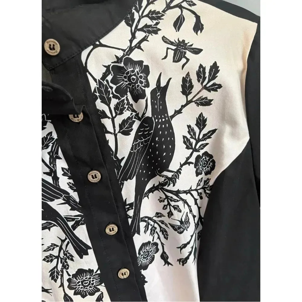 Western Vintage Flower Printed Western Cowboy Dress Women Button - down Dress Short Sleeves 100% Cotton Dress Summer Streetwear - PratSN