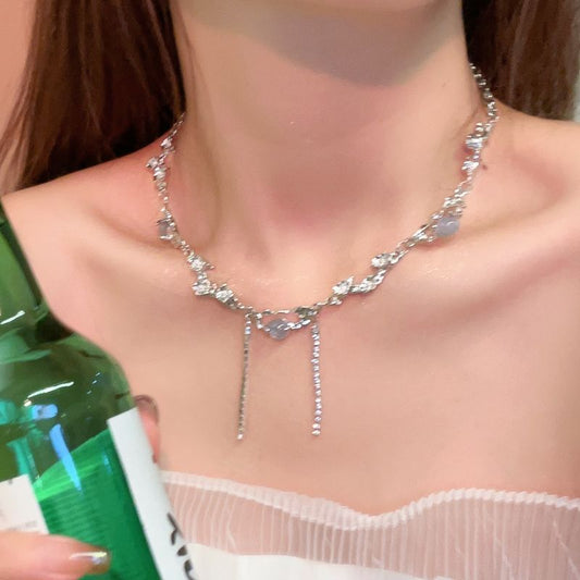 White Moonlight Zircon Clavicle Chain Female High - grade Cool - PratSN