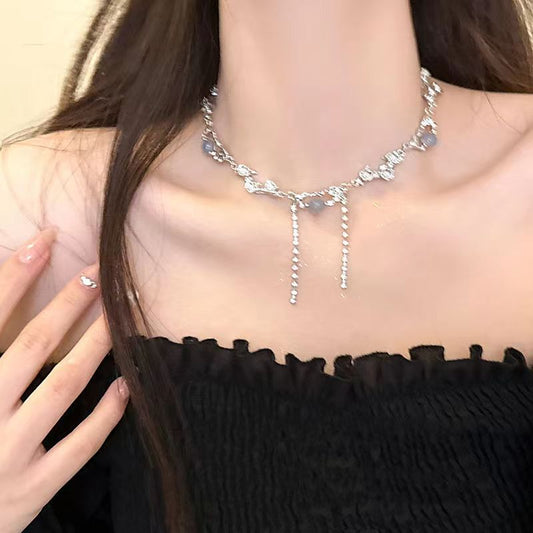 White Moonlight Zircon Clavicle Chain Female High - grade Cool - PratSN