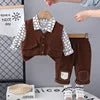 Wholesale Boys 3 Pieces Clothing Set Long Sleeves Printed Jacket Coat +cartoon T-shirt + Pants Outfits for Kids - PratSN