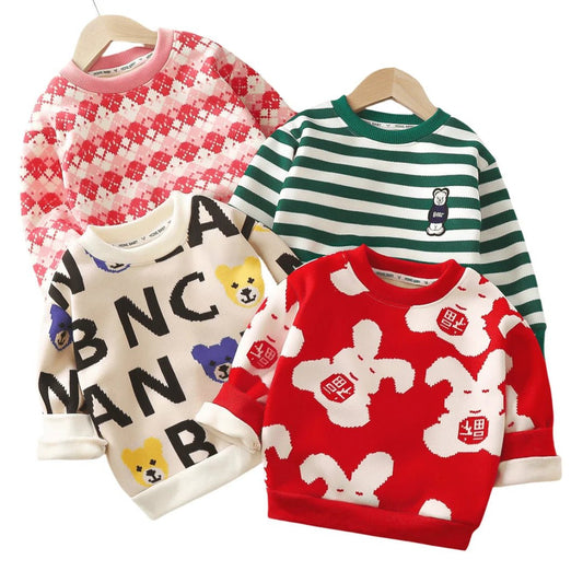 Wholesale Korean Version Winter Sweater for Boys and Girls Padded Thickened Bottoming Shirt Baby Red Knit for Children - PratSN